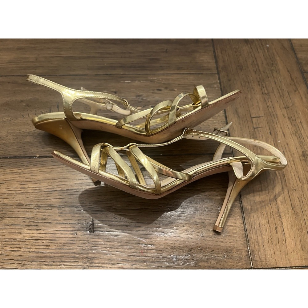 KATE SPADE Women's Sz 8.5 B Metallic Gold Leather Ankle Strap Pumps Heel Sandals - Picture 7 of 14